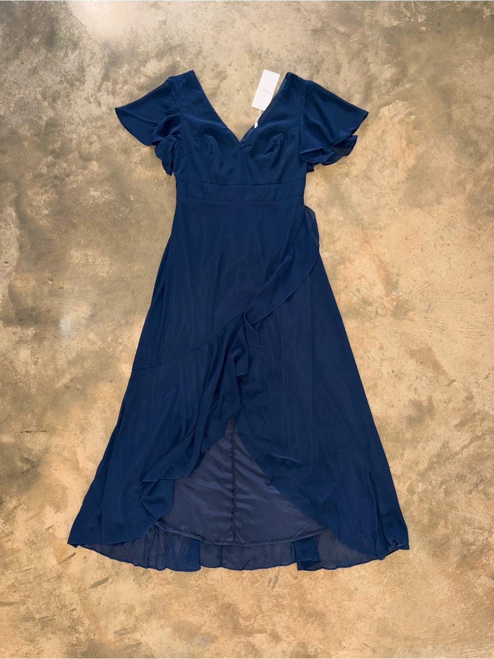 Ever Pretty Navy Charming Chiffon Bridesmaid Dress Lotus Leaf Hem NWT Size 10 - Picture 8 of 16